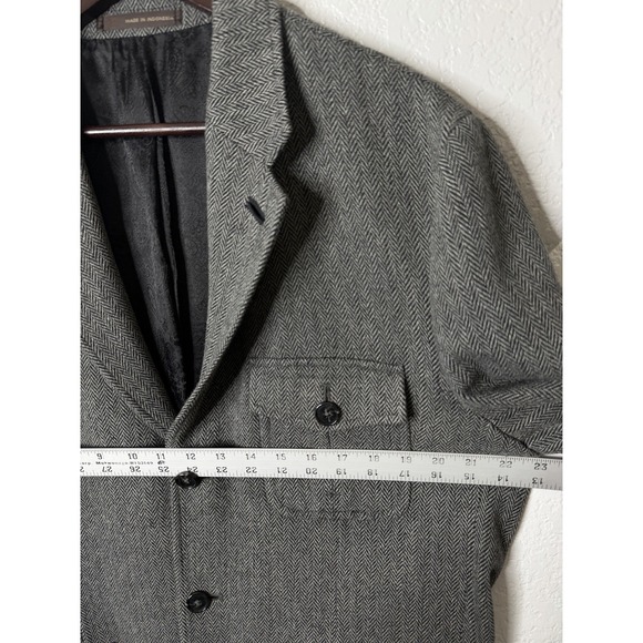 Tasso Elba Men's Gray Herringbone Wool Blend Blazer Coat Elbow Patches L 42-44 - Picture 12 of 16